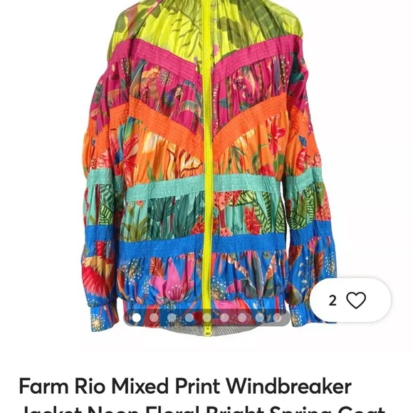 NWT Farm Rio Neon Floral Windbreaker Jacket multi colored - Picture 1 of 8